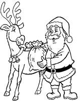 coloriage le pere noel charge les cadeaux sur son renne